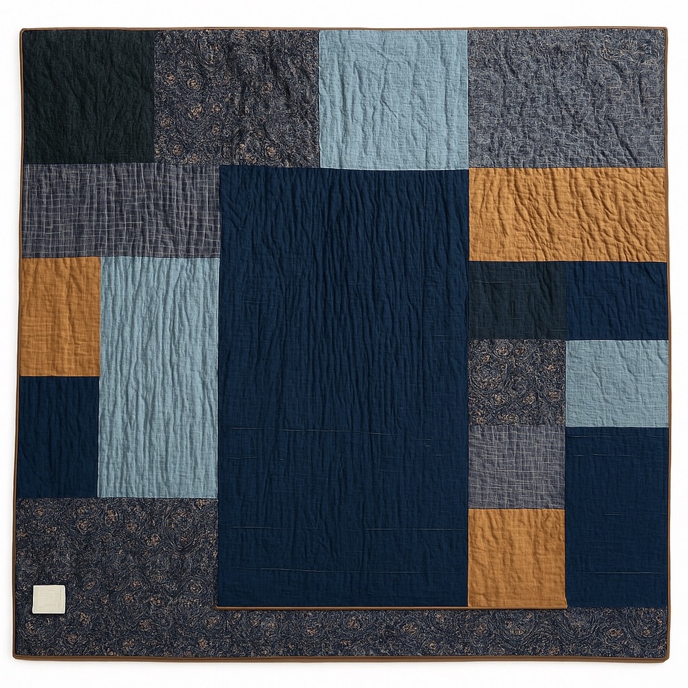 Donna Sharp Blue, Denim, Paisley, Tan Patchwork Quilt Size 87x89